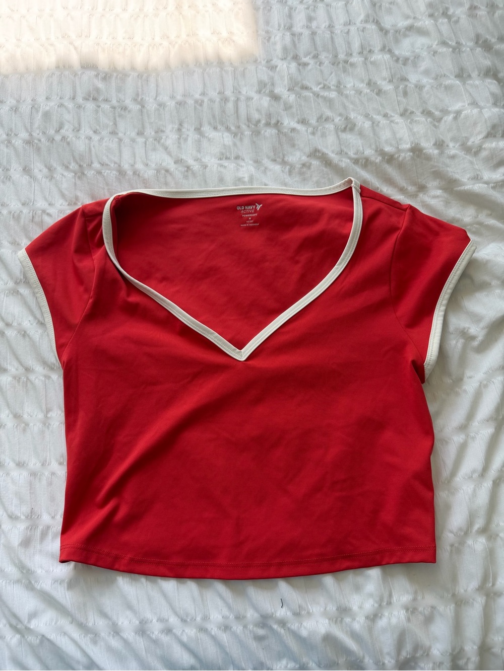 Old Navy Red V-Neck Crop Top with White Trim
